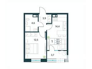 1-к квартира, вторичка, 39м2, 6/18 этаж