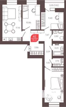 3-к квартира, строящийся дом, 78м2, 8/9 этаж
