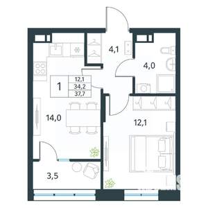 1-к квартира, вторичка, 38м2, 8/18 этаж