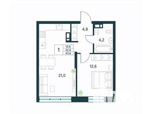 1-к квартира, вторичка, 43м2, 4/18 этаж
