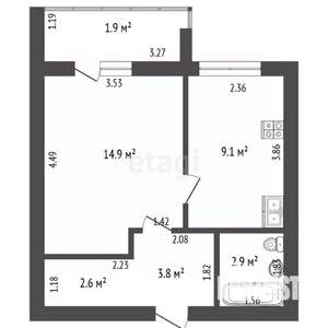 1-к квартира, вторичка, 46м2, 8/17 этаж