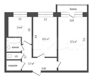 2-к квартира, вторичка, 51м2, 4/5 этаж