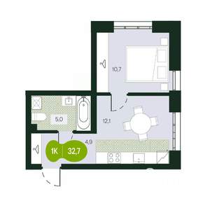 1-к квартира, вторичка, 33м2, 1/17 этаж