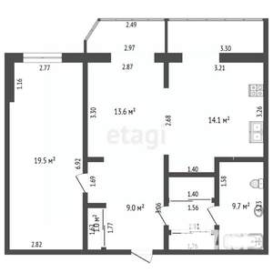 2-к квартира, вторичка, 68м2, 9/9 этаж