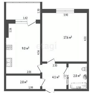 1-к квартира, вторичка, 36м2, 1/9 этаж