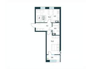 2-к квартира, вторичка, 48м2, 7/18 этаж