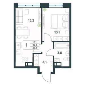 1-к квартира, вторичка, 34м2, 2/18 этаж