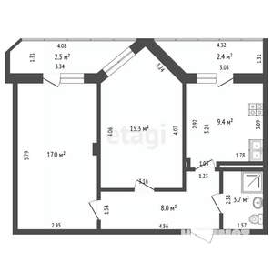 2-к квартира, вторичка, 53м2, 3/16 этаж