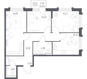 3-к квартира, вторичка, 68м2, 16/17 этаж