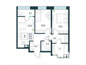 2-к квартира, вторичка, 54м2, 18/18 этаж