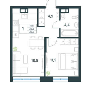 1-к квартира, вторичка, 39м2, 2/10 этаж