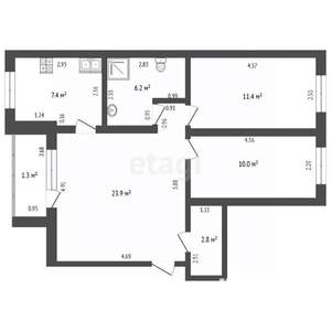 3-к квартира, вторичка, 62м2, 6/9 этаж