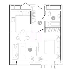 1-к квартира, вторичка, 43м2, 8/15 этаж
