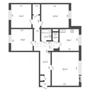 4-к квартира, вторичка, 78м2, 1/9 этаж