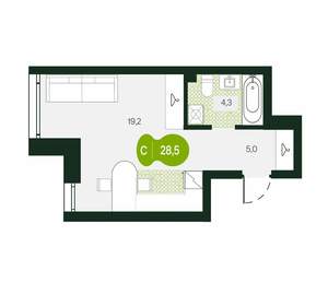 1-к квартира, вторичка, 29м2, 1/17 этаж