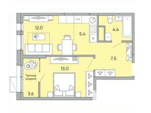 2-к квартира, вторичка, 46м2, 18/18 этаж