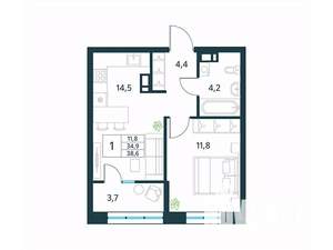 1-к квартира, вторичка, 39м2, 4/18 этаж