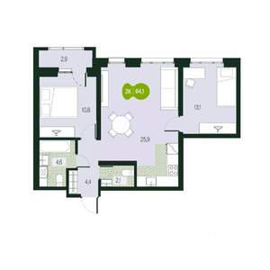 3-к квартира, вторичка, 64м2, 15/17 этаж