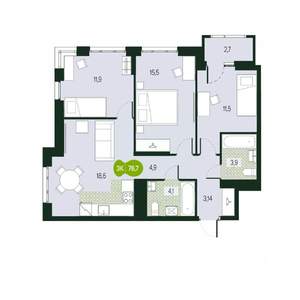 4-к квартира, вторичка, 77м2, 14/17 этаж