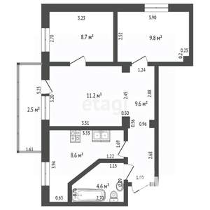 3-к квартира, вторичка, 53м2, 2/2 этаж