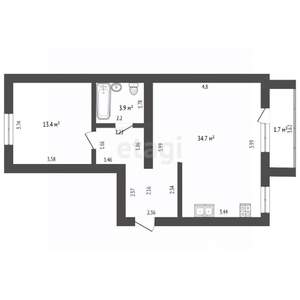 2-к квартира, вторичка, 54м2, 5/5 этаж