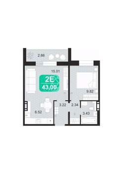 2-к квартира, строящийся дом, 43м2, 4/9 этаж