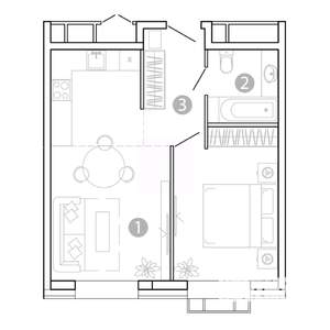1-к квартира, вторичка, 43м2, 4/15 этаж