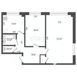 2-к квартира, вторичка, 41м2, 1/5 этаж