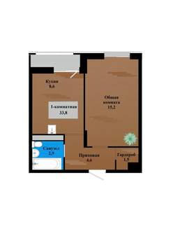 1-к квартира, строящийся дом, 34м2, 3/12 этаж