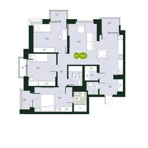 4-к квартира, вторичка, 103м2, 3/17 этаж