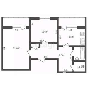 2-к квартира, вторичка, 53м2, 1/5 этаж