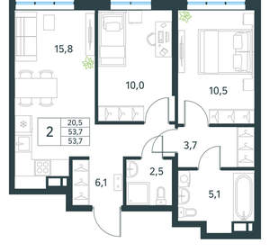 2-к квартира, вторичка, 54м2, 3/18 этаж