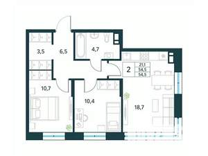 2-к квартира, вторичка, 55м2, 2/10 этаж