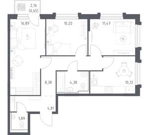 3-к квартира, вторичка, 69м2, 15/17 этаж