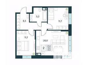 2-к квартира, вторичка, 57м2, 5/18 этаж