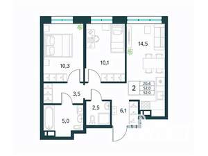 2-к квартира, вторичка, 52м2, 2/18 этаж