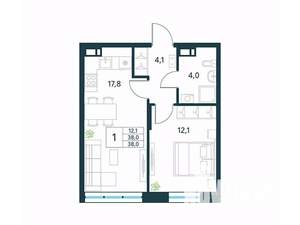 1-к квартира, вторичка, 38м2, 14/18 этаж