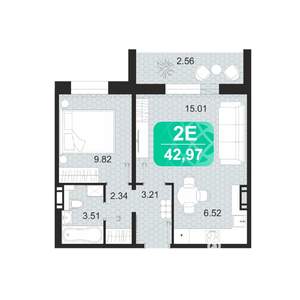 2-к квартира, строящийся дом, 43м2, 9/9 этаж