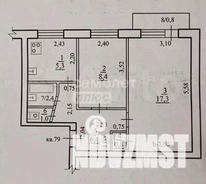 2-к квартира, вторичка, 42м2, 5/5 этаж