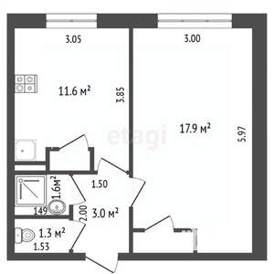 1-к квартира, вторичка, 35м2, 2/5 этаж