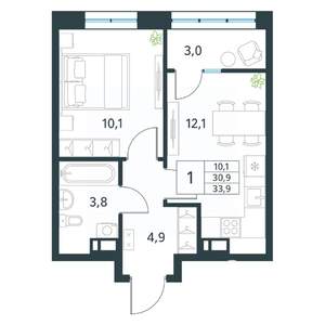 1-к квартира, вторичка, 34м2, 15/18 этаж