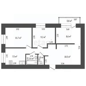 3-к квартира, вторичка, 60м2, 8/9 этаж