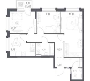 3-к квартира, вторичка, 66м2, 12/17 этаж