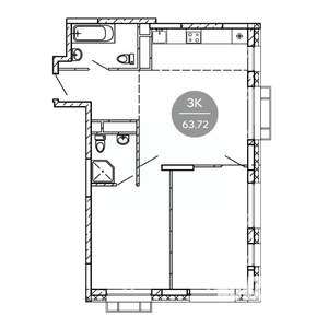 3-к квартира, вторичка, 64м2, 2/15 этаж