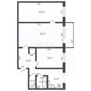 3-к квартира, вторичка, 55м2, 3/5 этаж