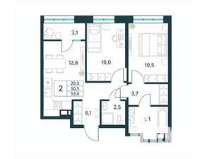 2-к квартира, вторичка, 54м2, 6/18 этаж