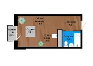 1-к квартира, строящийся дом, 23м2, 5/12 этаж