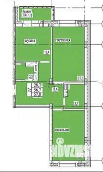 2-к квартира, вторичка, 57м2, 11/16 этаж