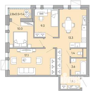 3-к квартира, вторичка, 68м2, 3/18 этаж