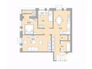 3-к квартира, вторичка, 68м2, 3/18 этаж